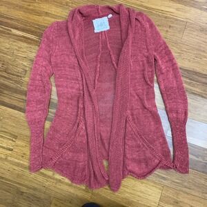 Angel of the North Cardigan Womens XS Pink Open Knit Drape Front Linen Sweater